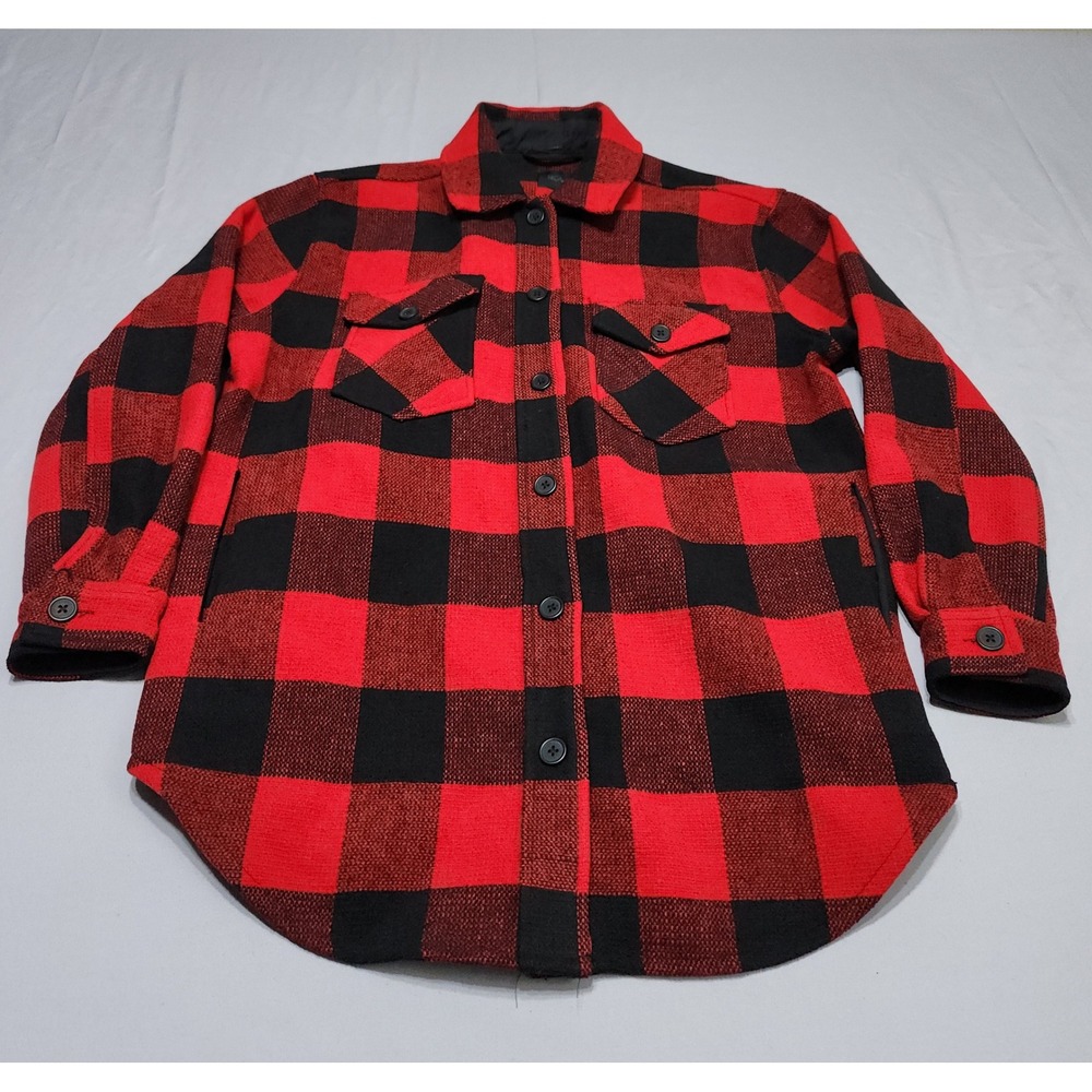 RDI Red Black Buffalo Plaid Shacket Button Front Shirt Jacket Large 73J124N